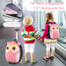 Kids holding hands at airport with owl-themed 16" rolling suitcase and matching 12" backpack