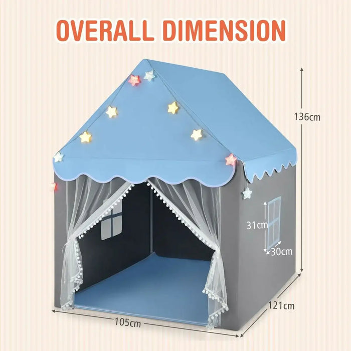 Kids Castle Play Tent – Pink and Grey | Star Lights, Mat and Mesh Windows COSTWAY - Little and Giant Explorers Costway