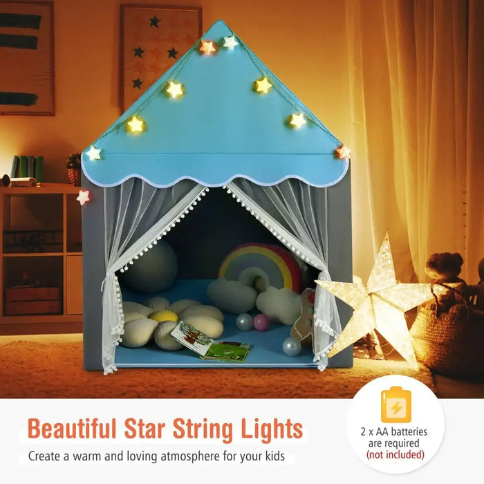 Kids Castle Play Tent – Pink and Grey | Star Lights, Mat and Mesh Windows COSTWAY - Little and Giant Explorers Costway