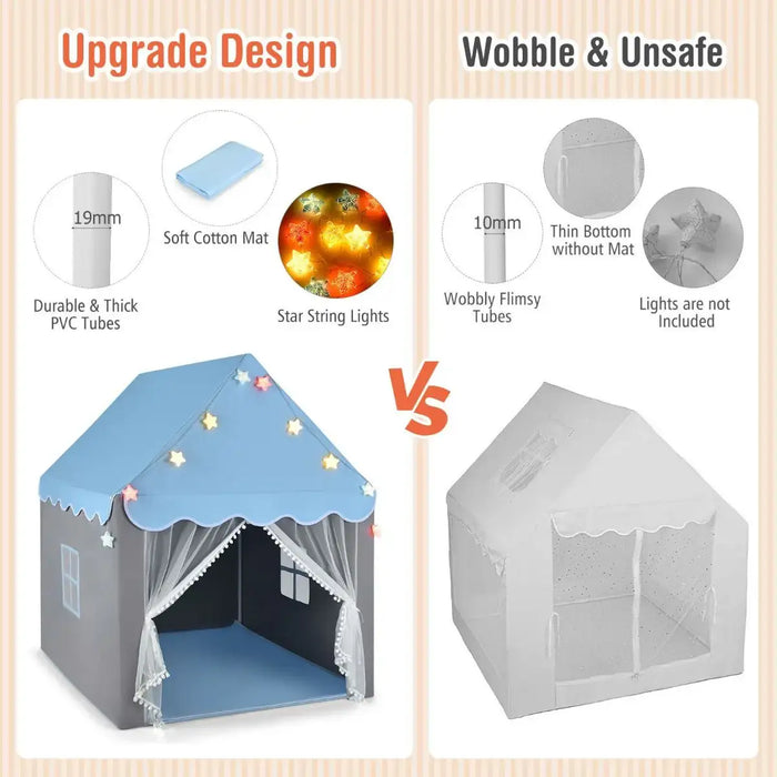 Kids Castle Play Tent – Pink and Grey | Star Lights, Mat and Mesh Windows COSTWAY - Little and Giant Explorers Costway