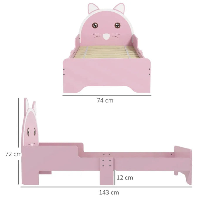 Kids Cat Design Bed with Guardrails in Pink (74 x 143cm) - Little and Giant Explorers ZONEKIZ