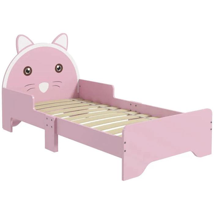 Kids Cat Design Bed with Guardrails in Pink (74 x 143cm) - Little and Giant Explorers ZONEKIZ