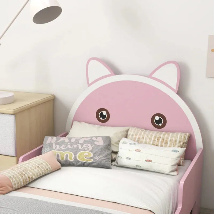 Kids Cat Design Bed with Guardrails in Pink (74 x 143cm) - Little and Giant Explorers ZONEKIZ