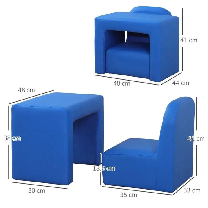 Kids Chair Blue | 2-in-1 Convertible Armchair and Table Set - Little and Giant Explorers HOMCOM