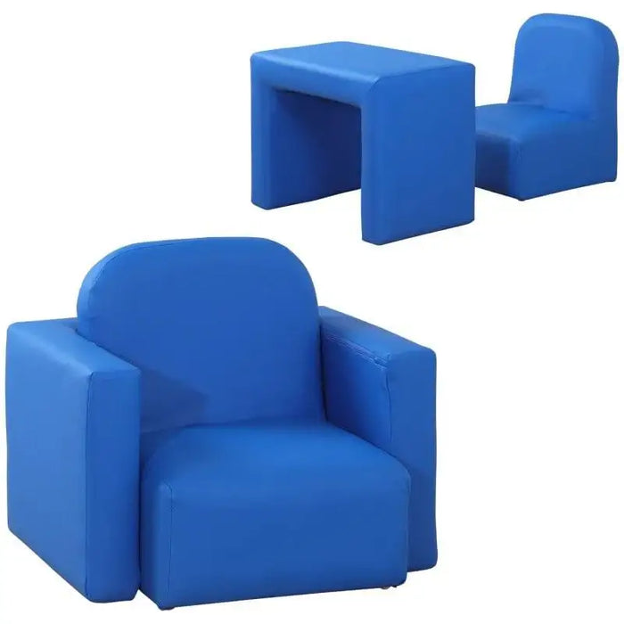 Kids Chair Blue | 2-in-1 Convertible Armchair and Table Set - Little and Giant Explorers HOMCOM
