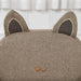 Kids chair in brown fabric with cat ear-shaped backrest and embroidered face detail