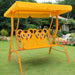 Kids cheetah design swing seat with yellow canopy on garden patio lawn