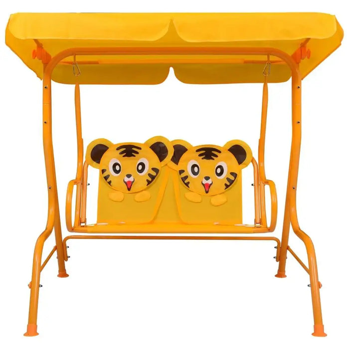 Kids cheetah design swing seat with yellow sunshade canopy for garden or patio