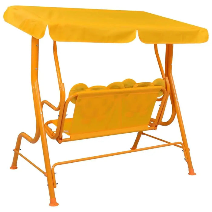 Yellow kids garden swing seat with sunshade canopy and sturdy metal frame