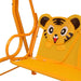 Kids yellow cheetah design swing seat with playful face, orange metal frame