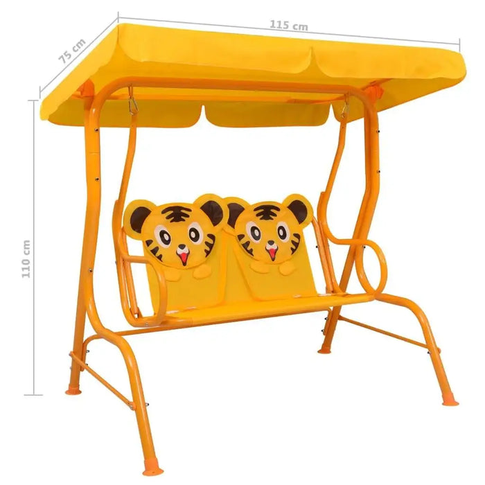 Kids cheetah design swing seat with yellow sunshade canopy, garden patio furniture