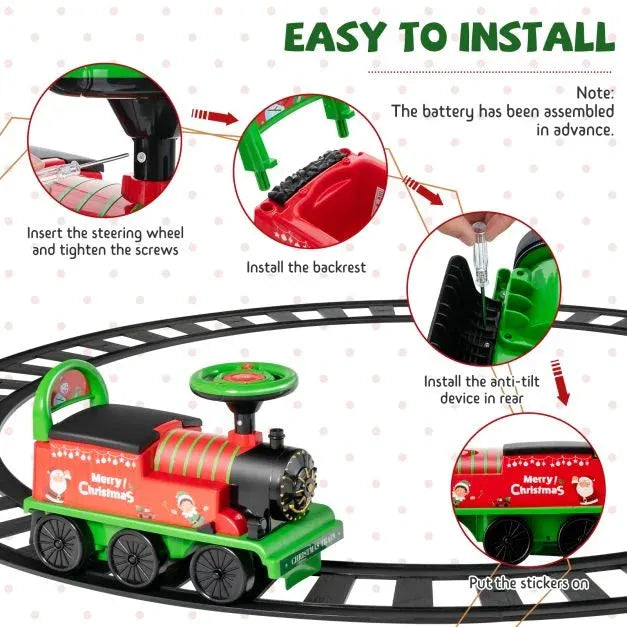 Kids Christmas Electric Ride On Train with Track 6V - Little and Giant Explorers Costway