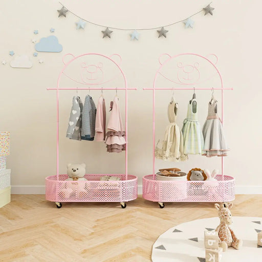 Kid Clothes Rack with 3 Adjustable Heights in Pink - Little and Giant Explorers Costway