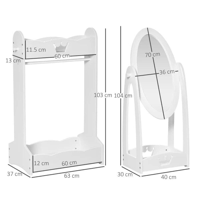 Kids Clothes Rail and 360° Rotation Free Standing Full Length Mirror - Little and Giant Explorers HOMCOM