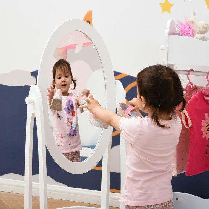 Kids Clothes Rail and 360° Rotation Free Standing Full Length Mirror - Little and Giant Explorers HOMCOM