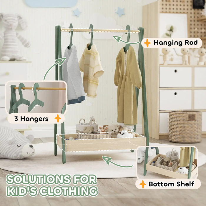 Kids Clothes Rail | Natural Wood with 3 Matching Hangers - Little and Giant Explorers AIYAPLAY