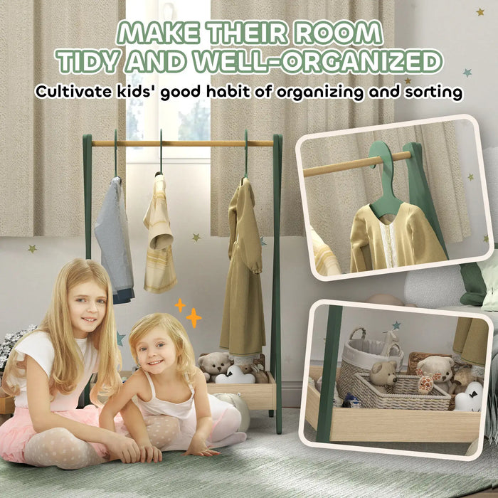 Kids Clothes Rail | Natural Wood with 3 Matching Hangers - Little and Giant Explorers AIYAPLAY
