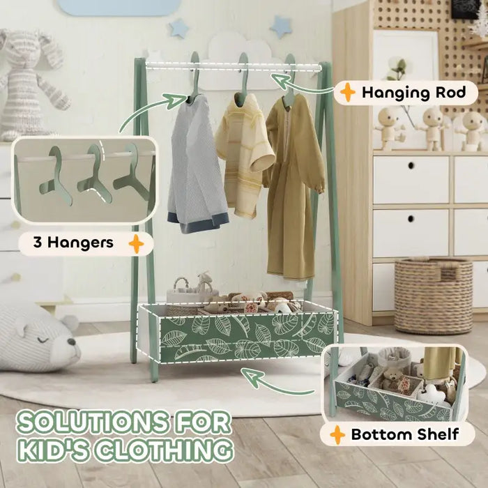 Kids Clothes Rail – Green | Dress Up Organiser with Shelf and Hangers AIYAPLAY - Little and Giant Explorers AIYAPLAY