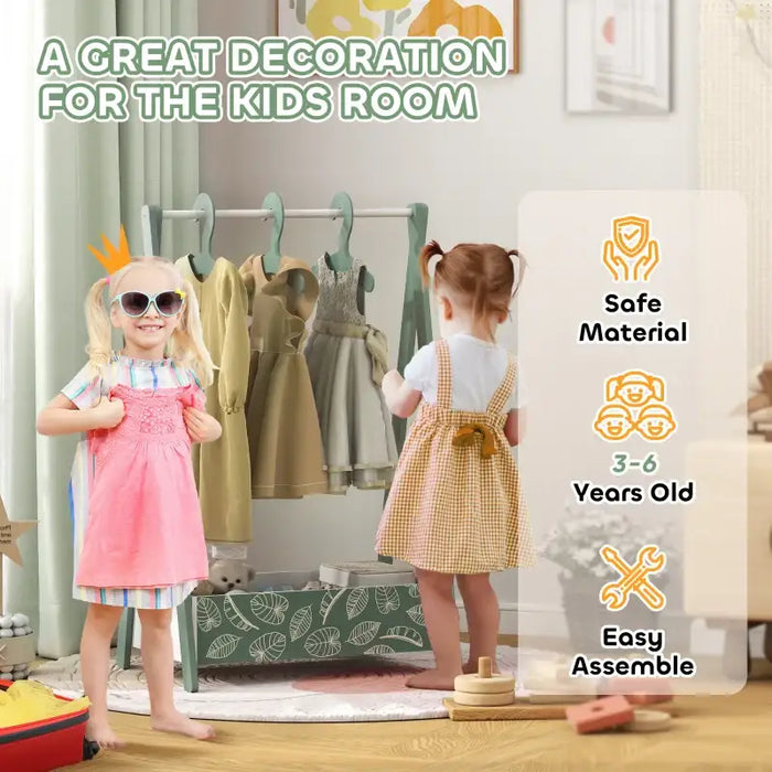 Kids Clothes Rail – Green | Dress Up Organiser with Shelf and Hangers AIYAPLAY - Little and Giant Explorers AIYAPLAY