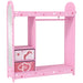 Pink kids storage shelf with hanging rail, two heart-print fabric drawers, and full-length mirror