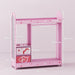 Pink kids clothes rail with heart and star prints, storage boxes, full-length mirror, dimensions
