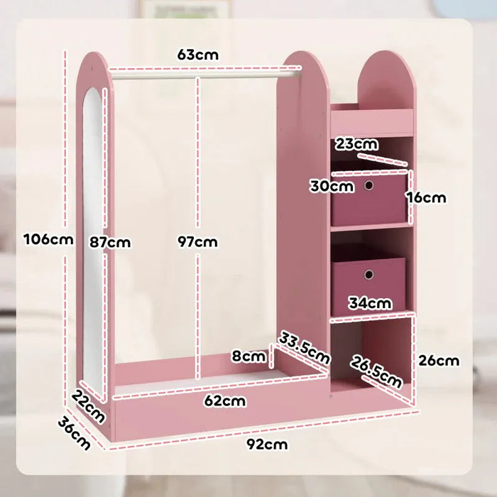 Kids Clothes Rail with Storage Shelf, Boxes and Mirror in Pink - Little and Giant Explorers AIYAPLAY