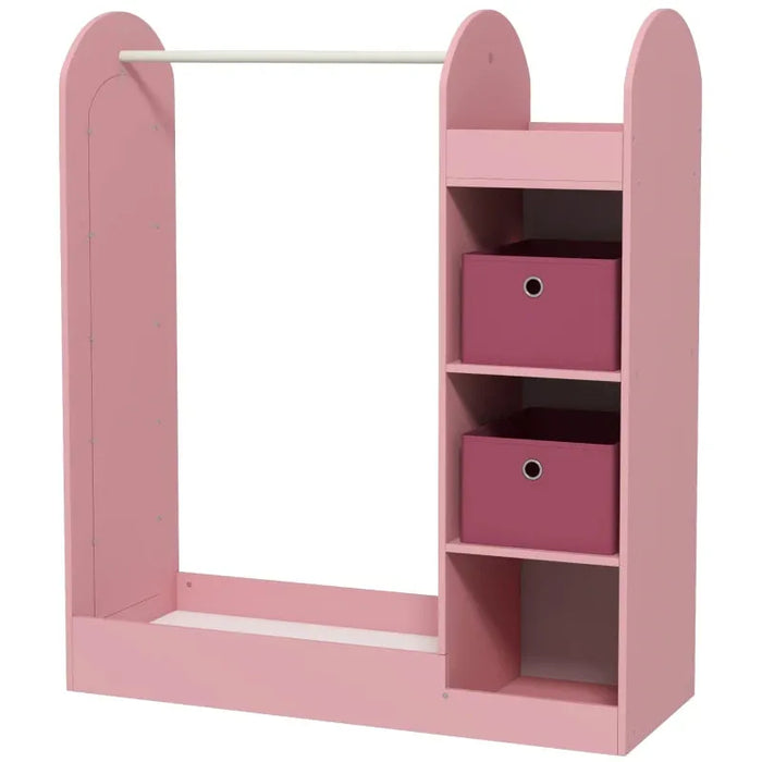 Kids Clothes Rail with Storage Shelf, Boxes and Mirror in Pink - Little and Giant Explorers AIYAPLAY