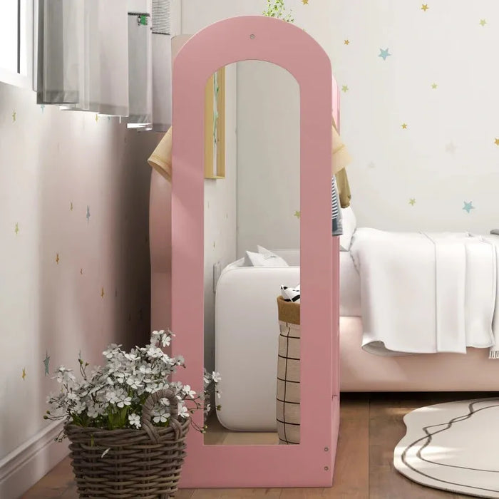 Kids Clothes Rail with Storage Shelf, Boxes and Mirror in Pink - Little and Giant Explorers AIYAPLAY