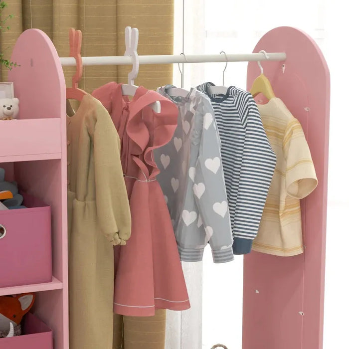 Kids Clothes Rail with Storage Shelf, Boxes and Mirror in Pink - Little and Giant Explorers AIYAPLAY