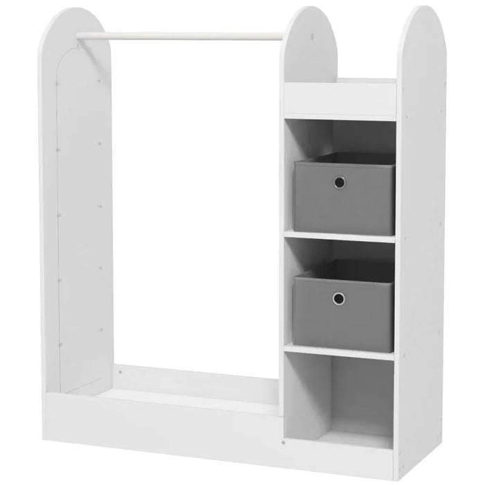 Kids Clothes Rail with Storage Shelf, Boxes and Mirror in White - Little and Giant Explorers AIYAPLAY