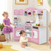 Kids Corner Wooden Play Kitchen with Coffee Machine and Accessories in Pink - Little and Giant Explorers Costway