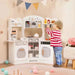 Kids Corner Wooden Play Kitchen with Coffee Machine and Accessories in White - Little and Giant Explorers Costway