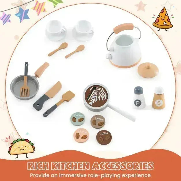 Kids Corner Wooden Play Kitchen with Coffee Machine and Accessories in White - Little and Giant Explorers Costway