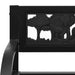 Black steel kids garden bench with animal and tree patterns on the backrest panel