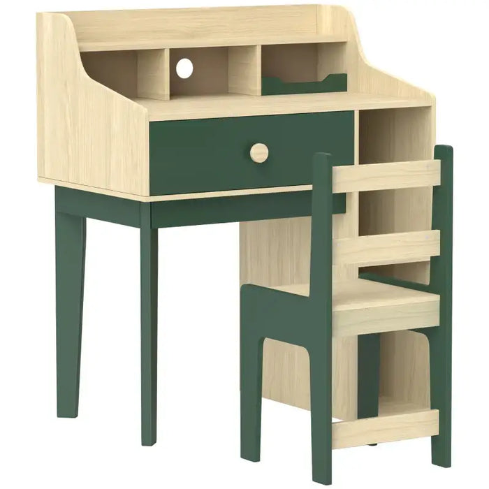 Kids Desk and Chair Set – Green and Natural Wood | Study Table with Shelves AIYAPLAY - Little and Giant Explorers AIYAPLAY