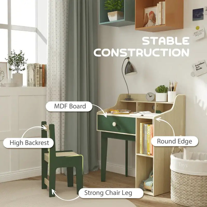 Kids Desk and Chair Set – Green and Natural Wood | Study Table with Shelves AIYAPLAY - Little and Giant Explorers AIYAPLAY