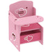 Pink kids desk and chair set with heart and star designs, built-in storage bin, space-saving design