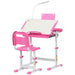 Pink kids desk and chair set with adjustable height and USB lamp