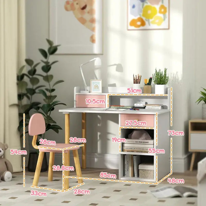 Kids Desk and Chair Set - Pink | Drawers and Shelves AIYAPLAY - Little and Giant Explorers AIYAPLAY