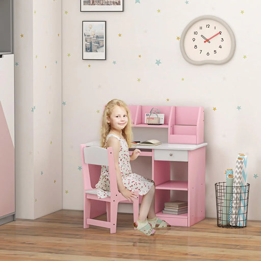 Kids Desk and Chair Set - Pink | Study Table with Storage ZONEKIZ - Little and Giant Explorers ZONEKIZ