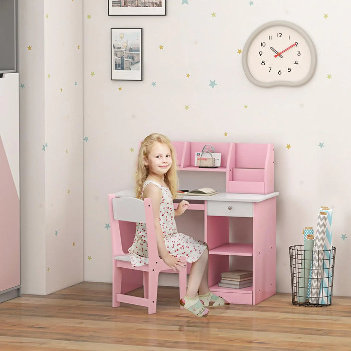 Kids Desk and Chair Set - Pink | Study Table with Storage ZONEKIZ - Little and Giant Explorers ZONEKIZ