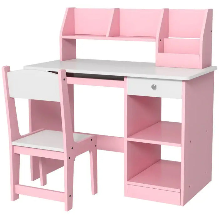 Kids Desk and Chair Set - Pink | Study Table with Storage ZONEKIZ - Little and Giant Explorers ZONEKIZ