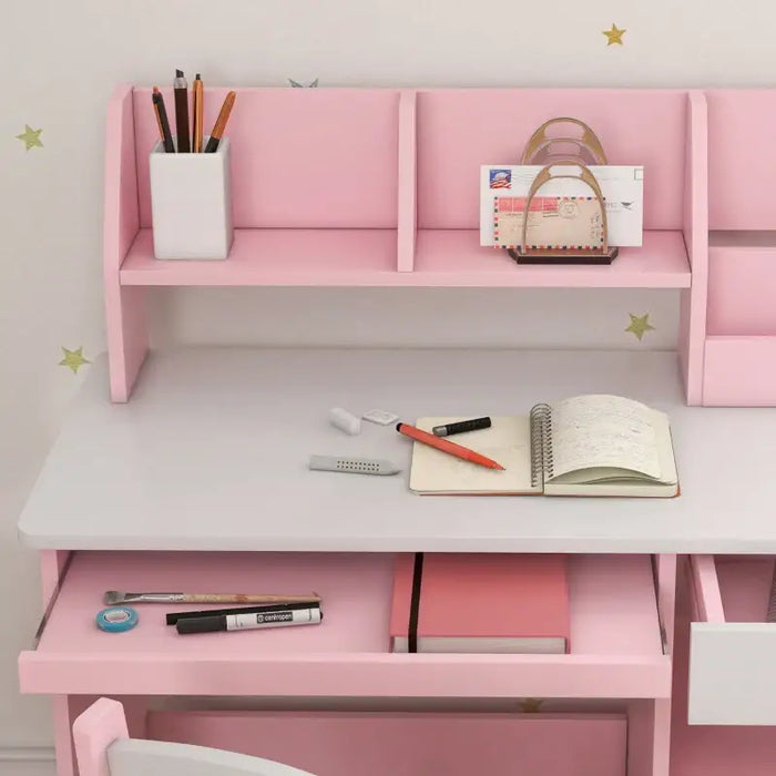 Kids Desk and Chair Set - Pink | Study Table with Storage ZONEKIZ - Little and Giant Explorers ZONEKIZ