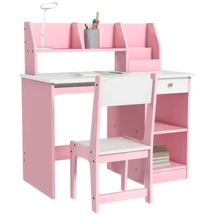 Kids Desk and Chair Set - Pink | Study Table with Storage ZONEKIZ - Little and Giant Explorers ZONEKIZ