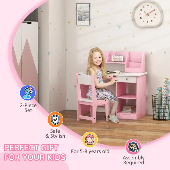 Kids Desk and Chair Set - Pink | Study Table with Storage ZONEKIZ - Little and Giant Explorers ZONEKIZ