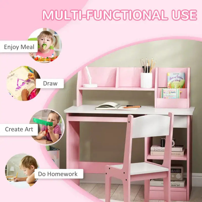 Kids Desk and Chair Set - Pink | Study Table with Storage ZONEKIZ - Little and Giant Explorers ZONEKIZ
