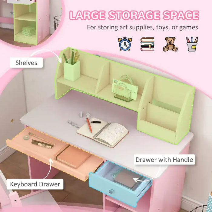 Kids Desk and Chair Set - Pink | Study Table with Storage ZONEKIZ - Little and Giant Explorers ZONEKIZ