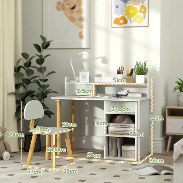 Kids Desk and Chair Set – White and Green | Study Table with Drawers and Shelves AIYAPLAY - Little and Giant Explorers AIYAPLAY