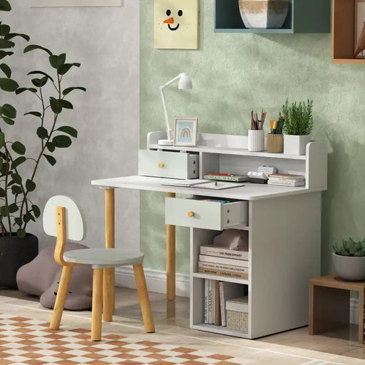 Kids Desk and Chair Set – White and Green | Study Table with Drawers and Shelves AIYAPLAY - Little and Giant Explorers AIYAPLAY