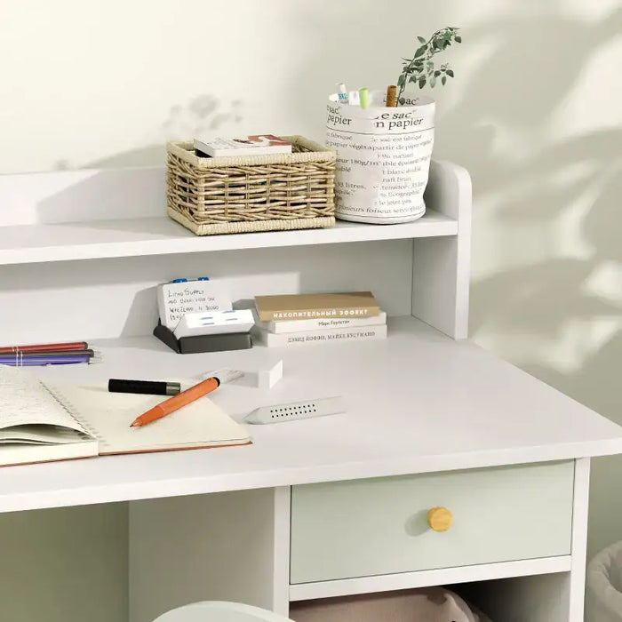 Kids Desk and Chair Set – White and Green | Study Table with Drawers and Shelves AIYAPLAY - Little and Giant Explorers AIYAPLAY